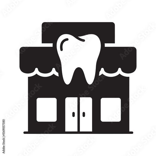 Dental clinic building icon representing dentist office stomatology practice and professional oral healthcare service center for patient treatment vector solid glyph