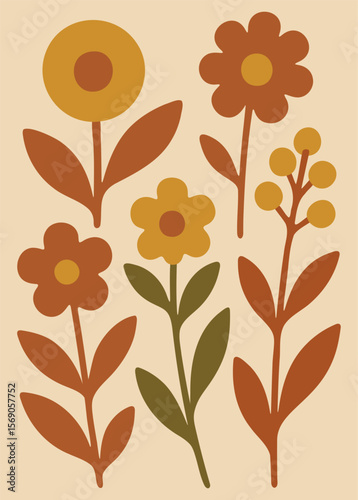 Boho floral  trendy illustration ideal for poster, card, cover, banner or background. Vector illustration.