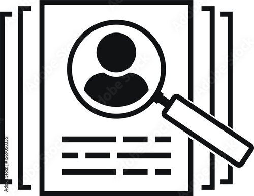 Curiculum vitae icon. a magnifying glass is on top of a document. CV icon. Job recruitment. Illustration  

