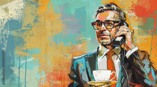 A confident businessman sitting with full attitude in an office or conference room, explaining a major project over a cell phone during a professional meeting, exuding leadership and focus.

