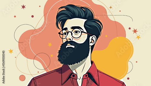 Stylish man with glasses and beard posing against colorful background