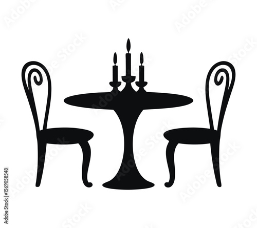 Elegant Restaurant and Bistro Icon Set, of a dining table with chairs and candles