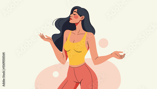 Stylish woman enjoying peaceful moments against soft background