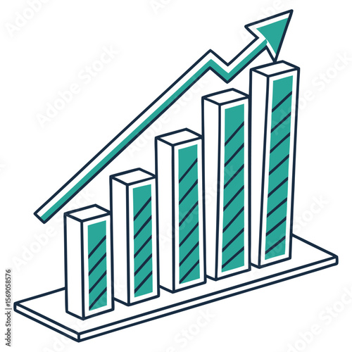 Illustration of a bar graph with an upward trending arrow showing positive growth and progress chart