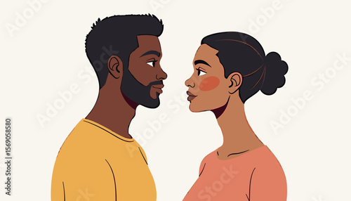 Couple gazing at each other with love against a light background