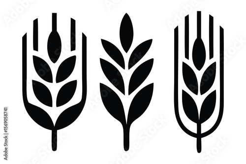 Stylized Wheat and Barley Silhouette Collection, of icons representing organic food, bread, and the agricultural industry