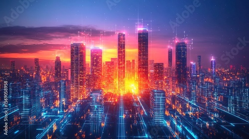 Wallpaper Mural A neon-glowing smart city where renewable energy powers every building Torontodigital.ca