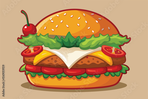 Juicy Cheeseburger Illustration Delicious Fast Food Graphic