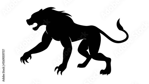Black Beast vector silhouette illustration of a running wild equine