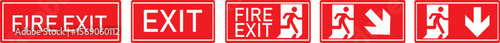 Emergency Exit Icon set. Vector illustration of running man and exit door sign. Escape and evacuation symbol. Various exit sign isolated white background.Evacuation and relocation of people to safety.