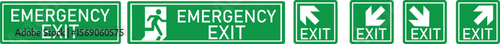 Emergency Exit Icon set. Vector illustration of running man and exit door sign. Escape and evacuation symbol. Various exit sign isolated white background.Evacuation and relocation of people to safety.