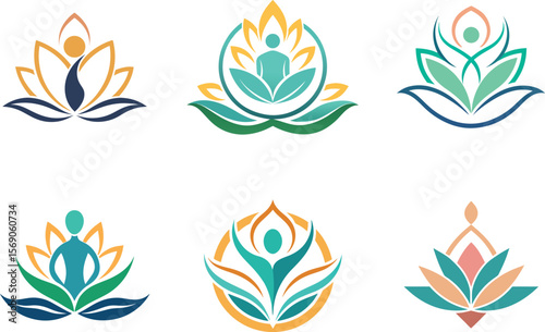 Elegant Lotus Flower Yoga Wellness Logo Designs perfect for branding health spas studios meditation centers and spiritual businesses offering peace tranquility and serenity