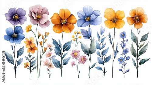 Hand - drawn Floral Elements Collection (Rich Colors, Diverse Plants, Illustration Style) for Cultural Creative Design, Decorative Materials, Creative Backgrounds