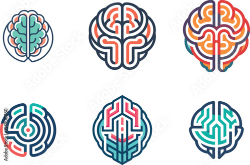 Colorful Brain Icons Set Perfect for Branding Identity Design and Logos representing Intelligence and Creativity