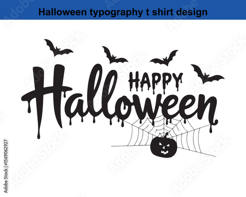 Spooky Halloween Typography Design with Bats Pumpkin and Spider Web