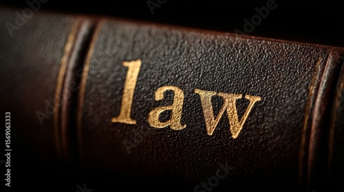 Leather-bound law book spine with golden embossed word LAW