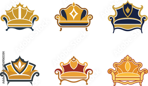 Elegant Baroque Sofa Icons Set Perfect for Luxury Branding Design Projects and upscale interior design