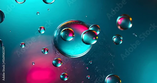 Colorful, vibrant oil bubbles in teal and pink