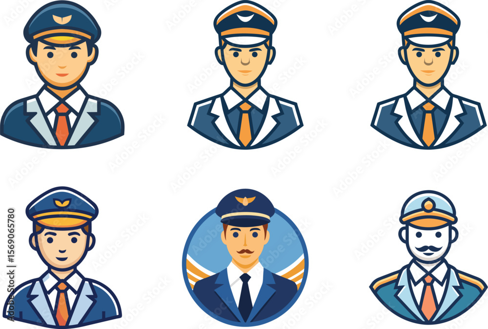 Naklejka premium Professional Pilot Icons Perfect for Aviation Branding Design Needs a variety of styles for websites and applications