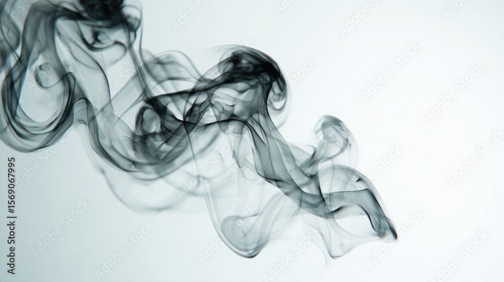 Fototapeta premium Isolated wisps of grayish-white vapor, gently curling in fluid shapes, translucent and airy, captured with fine detail on bright white background, cinematic composition
