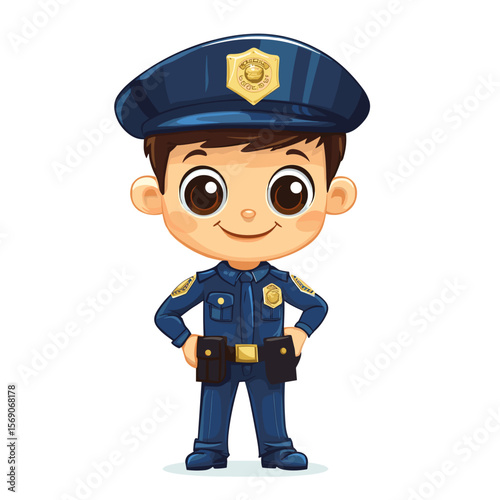 Young boy wearing police uniform and smiling confidently  