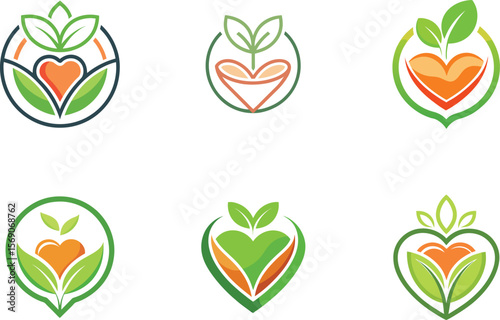 Eco-Friendly Heart Leaf Logos Branding Design Pack perfect for nature organic health food companies and eco-conscious businesses needing a fresh identity