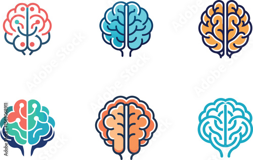 Colorful Brain Icons Set Perfect for Branding Neurology Psychology Healthcare and Technology Designs