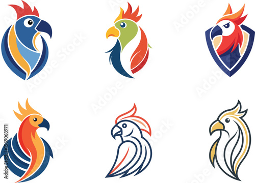 Colorful Parrot Logo Designs Perfect for Branding and Identity Projects Featuring Abstract Bird Icons Ideal for Company Symbols
