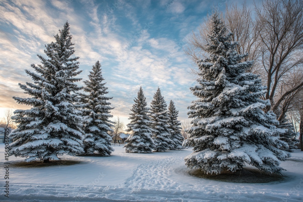 Fototapeta premium Serene Winter Scene Snow-Covered Evergreen Trees