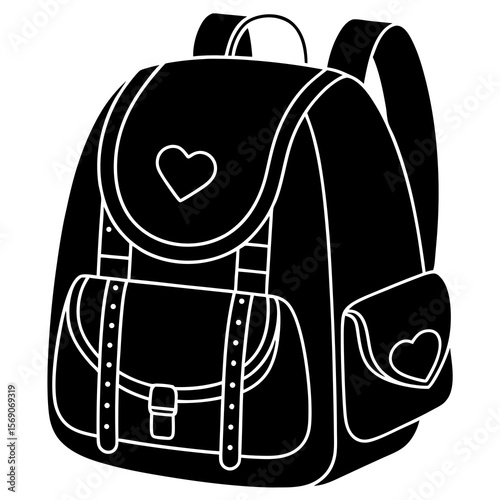 Cute black backpack with heart embellishments for school or travel