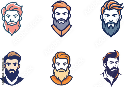 Stylish Bearded Men Icons Set Perfect for Branding Logos and Avatar Designs