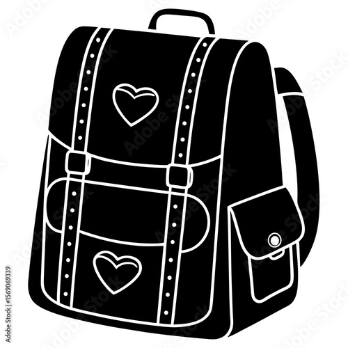 Stylish black backpack with heart embellishments for school or travel