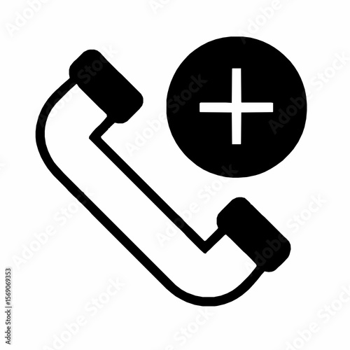 Adding contact phone symbol black and white outline icon for business and communication
