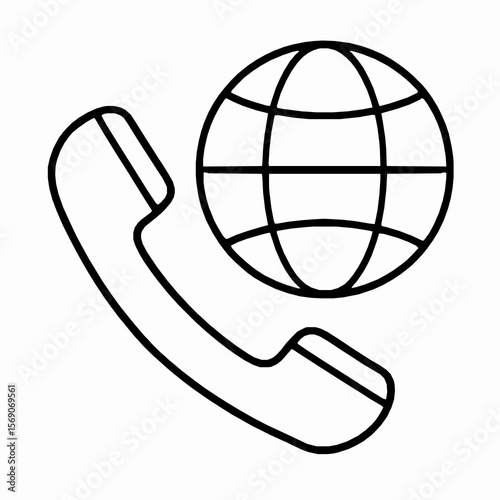 Global communication concept depicted by a telephone handset and a globe icon on white