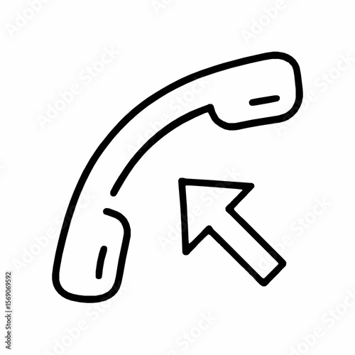 Incoming call handset with arrow indicating incoming phone call or notification icon