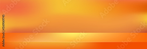 Abstract 3d autumn studio room background. Empty wall background with orange and yellow gradient. Horizontal mockup product presentation background. Empty scene platform. vector