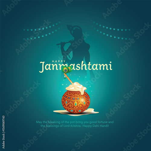 Indian dahi handi festival of happy shree krishna janmashtami. Creative vector illustration design.