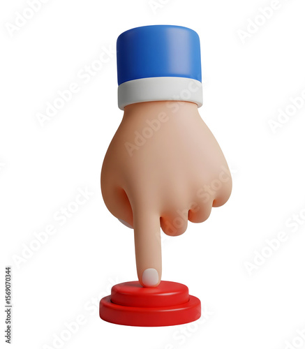 Finger Pressing a Red Button Minimalist 3D Rendering in a Soft And Smooth Renderer