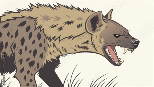 Angry hyena illustration showing teeth and fur great for wildlife animal and cartoon character designs use now