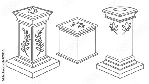 Outline illustration of decorative pedestals with leaf design for architecture and interior design use