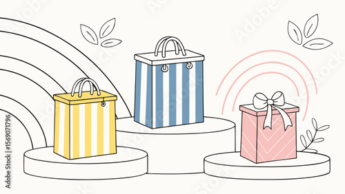 Gift bags on display for online shopping sale promotion and marketing campaign for business and retail store