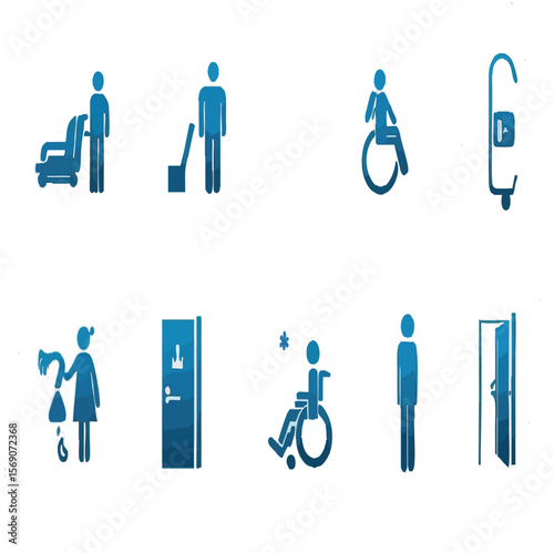  Diverse Public Facility and Accessibility Icons in Blue and Black