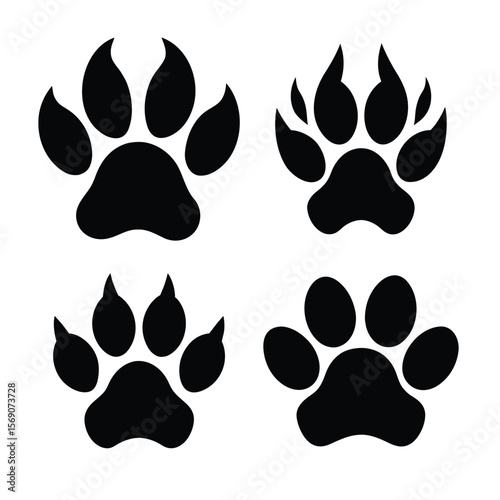Cute Pet Paw Print Icons – Black Animal Footprints Dog and Cat Trail Clip Art for Stickers and Logos
