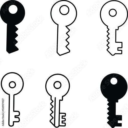 Silhouette Key Icon vector Set , Outlined Door Lock and Access Vector Design