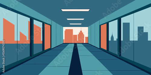 blue corridor in a modern building