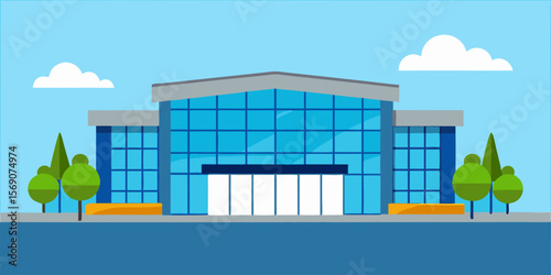 Modern vector illustration of a house or building with urban architecture and blank billboard for advertising design