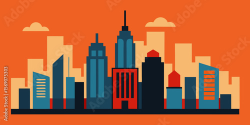 Vibrant urban skyline at night with towering skyscrapers silhouetted against the sky, illustrating the bustling downtown cityscape
