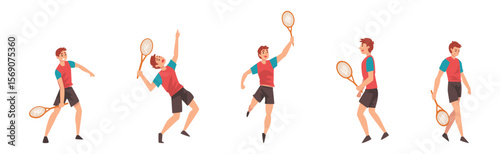 Man Character Playing Tennis with Ball and Racquet Vector Set