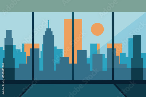 Abstract urban city skyline vector illustration with buildings and skyscrapers at night, reflecting a modern cityscape design