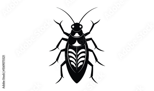 Stylized black silhouette of a cockroach insect on a white background